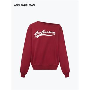 ANN 斜领无帽套头露肩上衣 ANDELMAN新年穿搭酒红色卫衣女宽松长袖