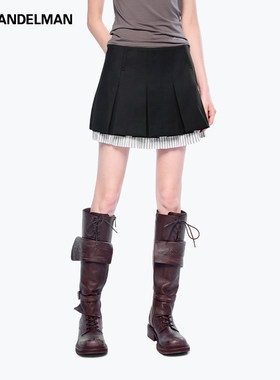 ANN ANDELMAN官方直营黑色条纹设计感短款半身裙无腰头双层百褶裙