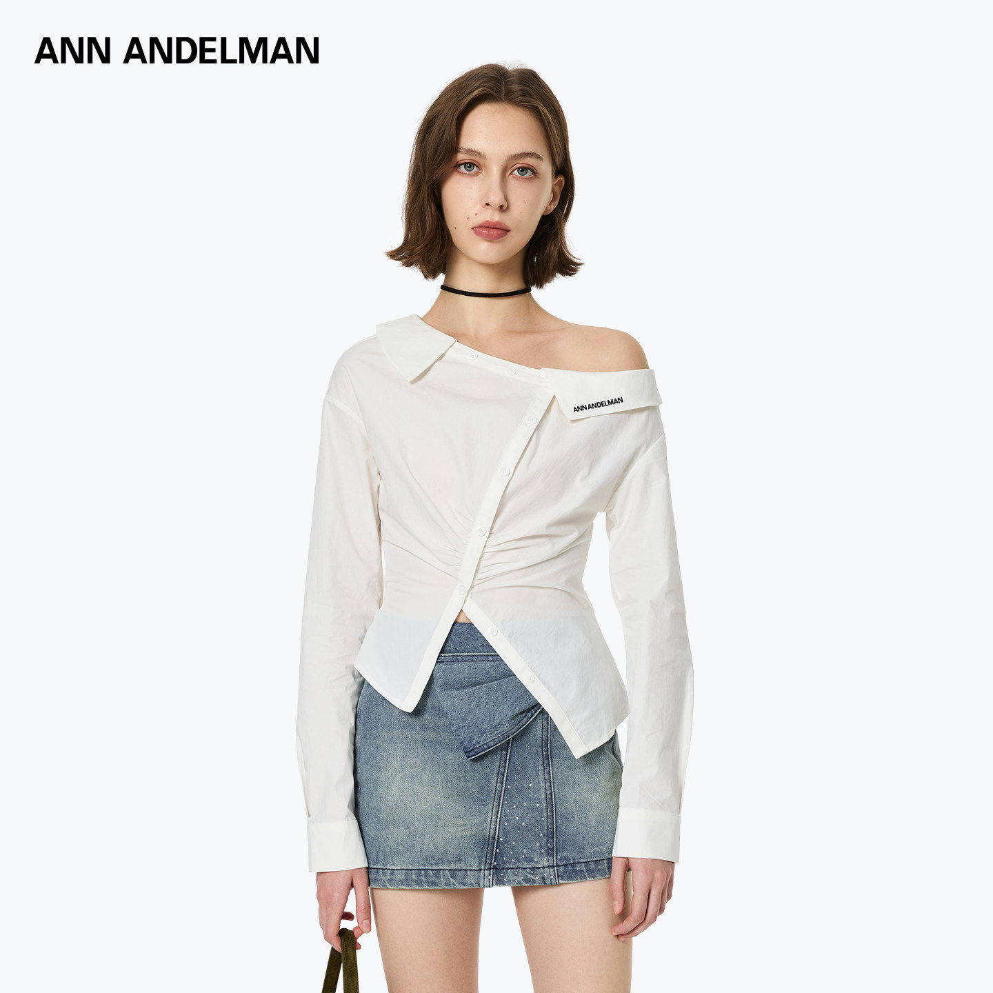 ANNDELM长袖白衬衫女上