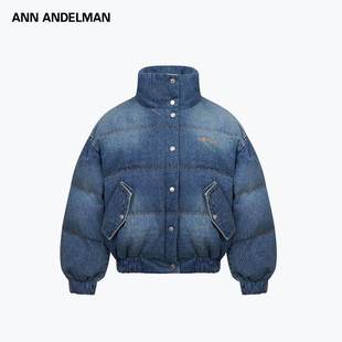 ANN ANDELMAN官方直营蓝色宽松高领面包服牛仔羽绒服外套女白鸭绒