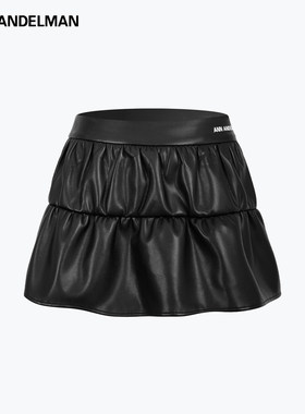 ANN ANDELMAN官方直营黑色复古摩登短裙环保皮裙双层褶皱蛋糕半裙