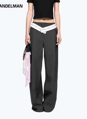 ANN ANDELMAN官方直营2025新款灰色设计感直筒休闲长裤翻腰头西裤