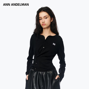 明星同款 长袖 ANN 修身 T恤设计感堆褶针织不规则开衫 ANDELMAN
