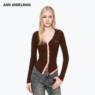 修身 不对称拼接撞色v领针织开衫 上衣 ANDELMAN2026早春新款 ANN