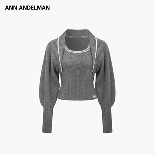 两件套装 撞色针织背心上衣披肩针织开衫 ANDELMAN26早春新款 ANN