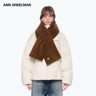 ANN 白色保暖防寒宽松面包服 ANDELMAN可拆卸撞色围巾羽绒服女冬季