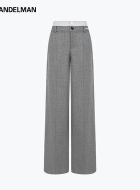 ANN ANDELMAN官方 灰色西装裤女秋季宽松直筒毛织拼接假两件西裤