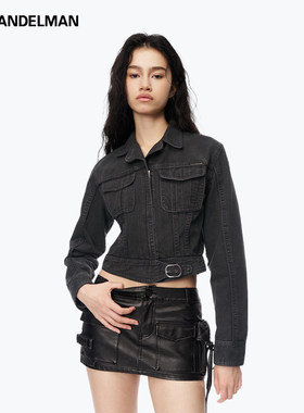 ANN ANDELMAN官方直营2025新品深灰色设计感牛仔洗水收腰短外套女