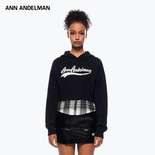 ANN 拼接假两件外套上衣 ANDELMAN官方直营针织连帽卫衣女秋冬短款