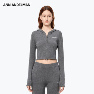 拉链连帽针织衫 外套女秋冬新款 上衣 ANDELMAN官方直营毛衣开衫 ANN