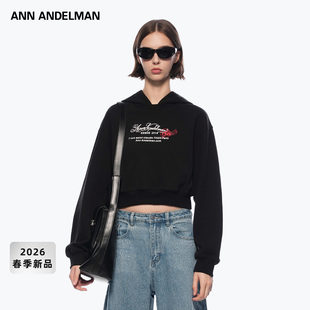 袋鼠兜印花连帽卫衣外套高腰套头帽衫 ANN ANDELMAN2026早春新款