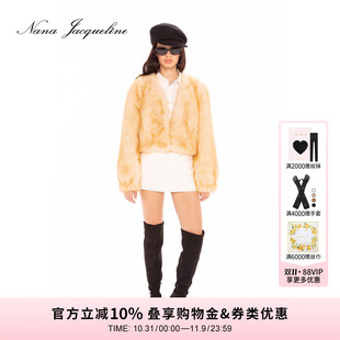 NanaJacqueline冬季新款复古V领环保皮草女轻奢高级感鸭嘴扣外套