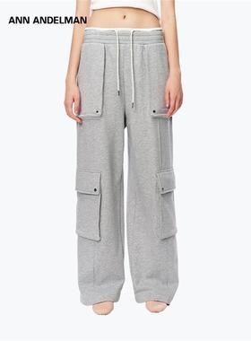 ANN ANDELMAN官方直营灰色直筒阔腿长裤松紧腰抽绳休闲裤工装卫裤
