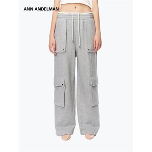 卫裤 ANN 工装 松紧腰抽绳休闲裤 ANDELMAN官方直营灰色直筒阔腿长裤
