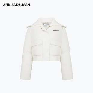 毛织翻领收腰轻薄内胆保暖外套 羽绒服女冬季 ANN ANDELMAN白色短款