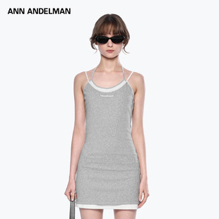 挂脖包臀短裙假两件吊带连衣裙 修身 ANN ANDELMAN官方直营灰色无袖