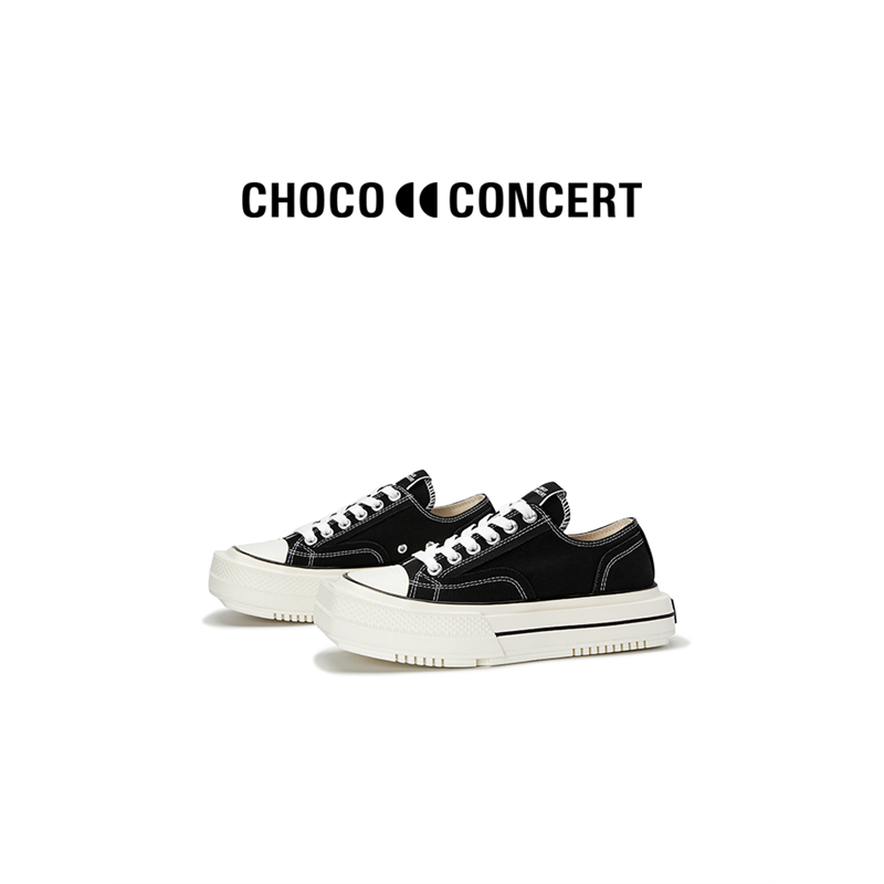 CHOCO CONCERT设计鞋履丨圆方不对称低帮帆布鞋女厚底休闲板鞋