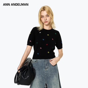 2025新款 ANDELMAN初秋穿搭五彩刺绣针织短袖 ANN t恤 明星同款