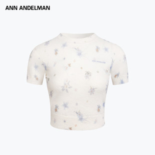 圆领修身 碎花印花毛织短袖 显瘦上衣女 ANDELMAN2026早春新款 ANN