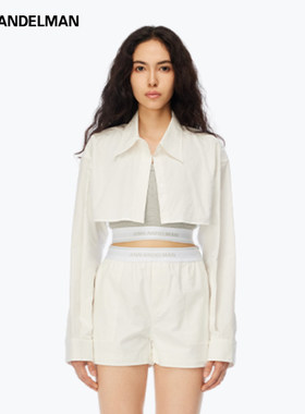 【明星同款】ANN ANDELMAN白色秋季修身上衣POLO领两件套短款衬衫