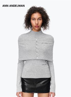 ANN ANDELMAN官方直营秋季灰色设计感长袖修身毛衣针织两件套上衣