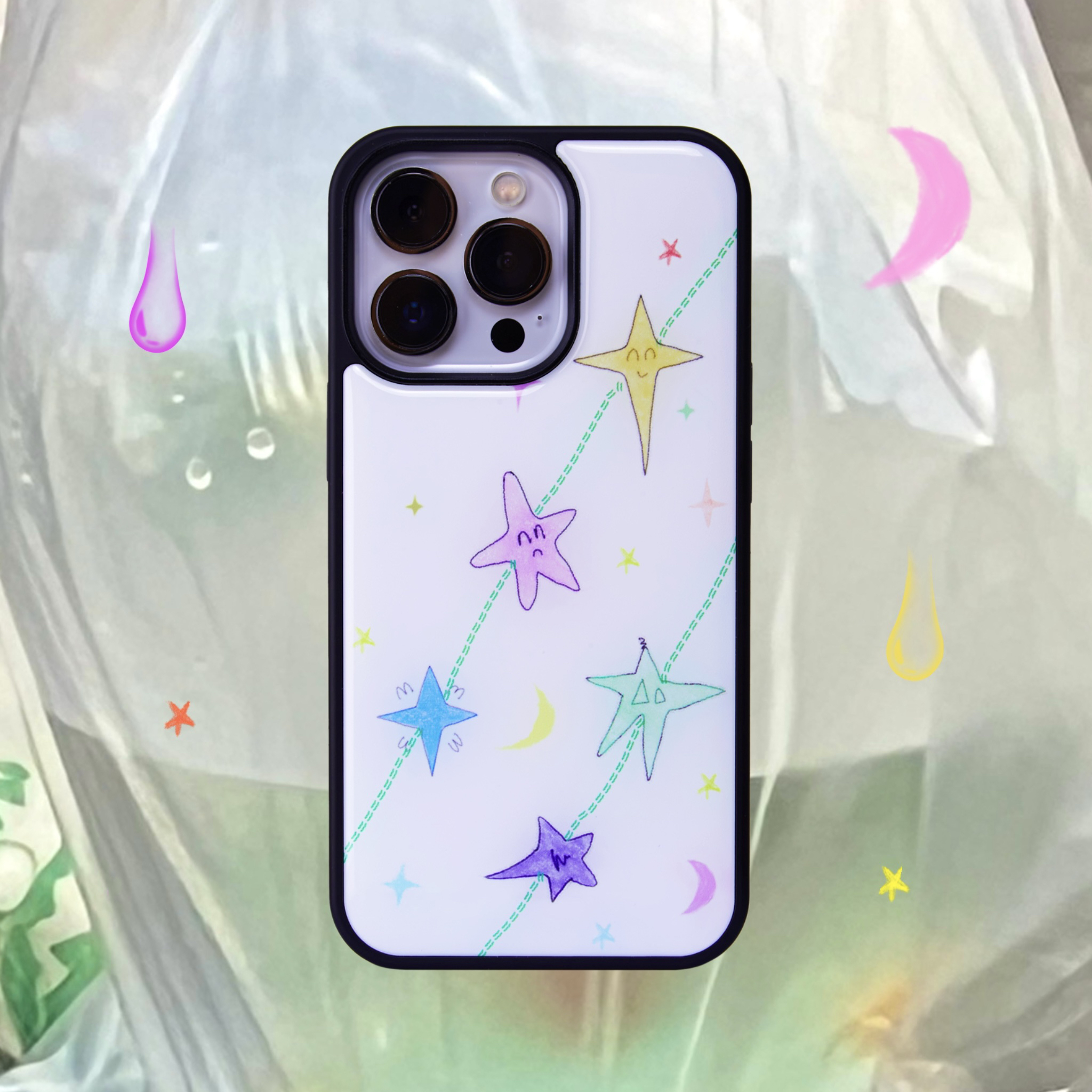 星星链亚克力黑边亮面磨砂磁吸适用苹果16promax手机壳iPhone15lus14Pro13保护套12防摔ins挂绳硅胶