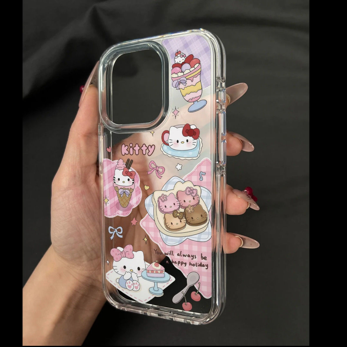 甜筒凯蒂猫ins亚克力软边手机壳适用iPhone16promax手机壳苹果15新款透明tpu防摔14简约13手机壳情侣壳12