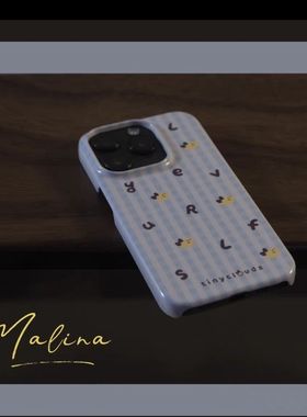 淡蓝色格纹字母iphone16Promax适用苹果手机壳新款15pro韩国ins菲林壳14小众13原创女12mini可爱11全包保护套