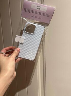 蓝色小格纹iphone15Promax苹果手机壳新款14pro韩国ins菲林二合一13小众12原创女11pro可爱XSmax全包防摔保护