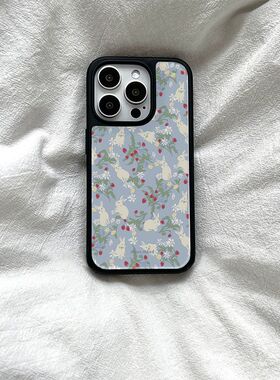 兔子碎花ins亚克力黑边适用苹果iPhone16promax手机壳15pro小米14Pro保护套华为mate防摔三星S234荣耀晶瓷壳