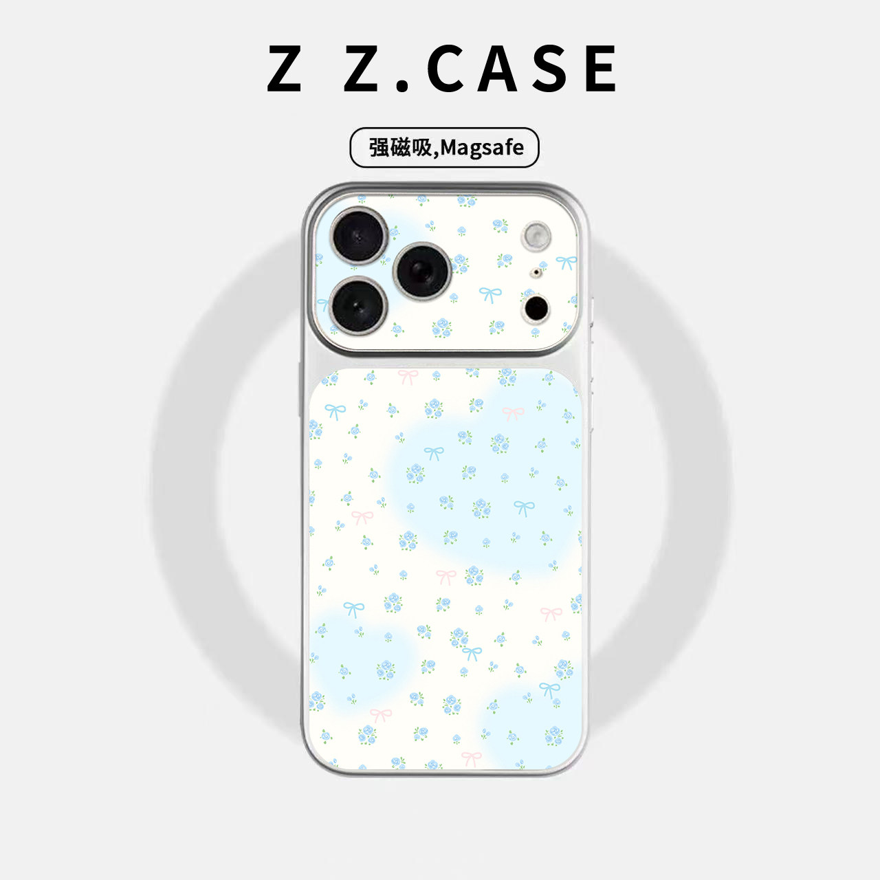 蓝色碎花ins秒变17原创大视窗适用磁吸苹果手机壳iPhone17promax防摔16pro个性15全包14plus简约13可爱保护套
