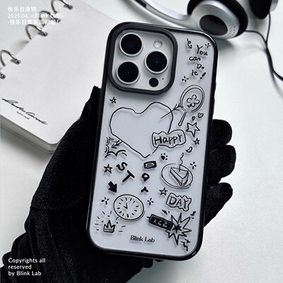 软边新款卡通小众手绘风黑边苹果