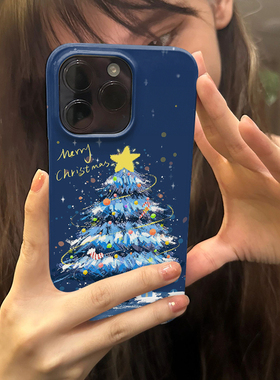 蓝色圣诞树iphone16Promax适用苹果手机壳15pro韩国ins菲林半包14小众13原创女12mini可爱11全包保护套