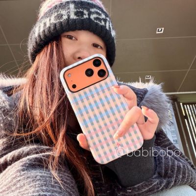 渐变格子ins风防摔全包手机壳