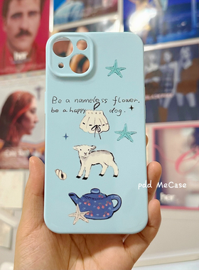 夏日蓝绿色小羊iphone16Promax适用苹果手机壳新款15pro韩国ins菲林二合一14小众13原创女12mini可爱11保护套