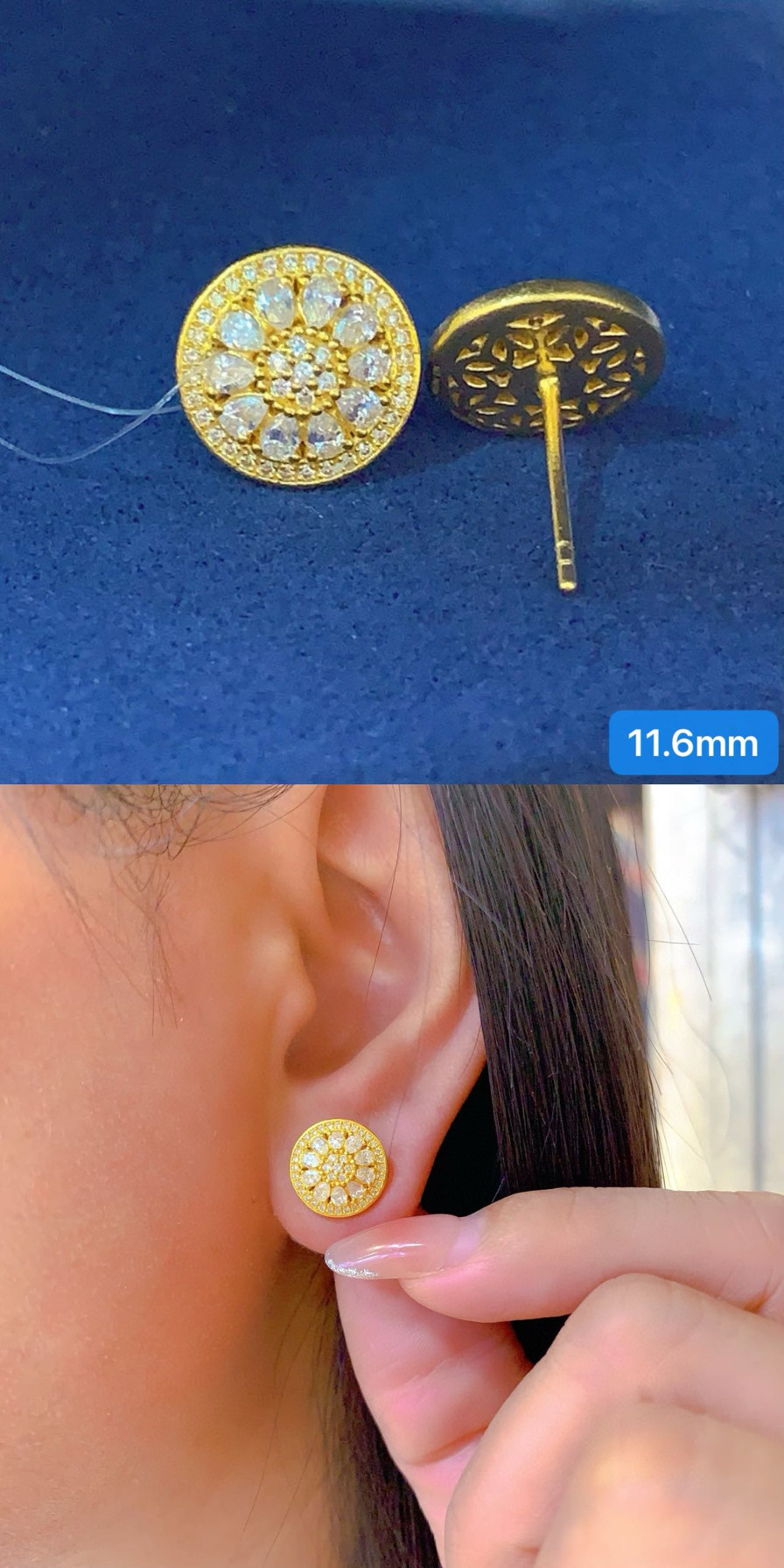 古法黄金点钻镶嵌钻石玫瑰花窗小雏菊太阳花金刚杵蝴蝶星星耳钉,黄金,定价黄金耳饰,淘宝优惠券,粉丝福利购,淘宝优惠卷