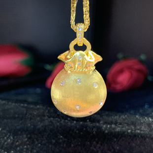 古法黄金点钻拉丝福袋钱袋子足金项链送礼佳品下单询价