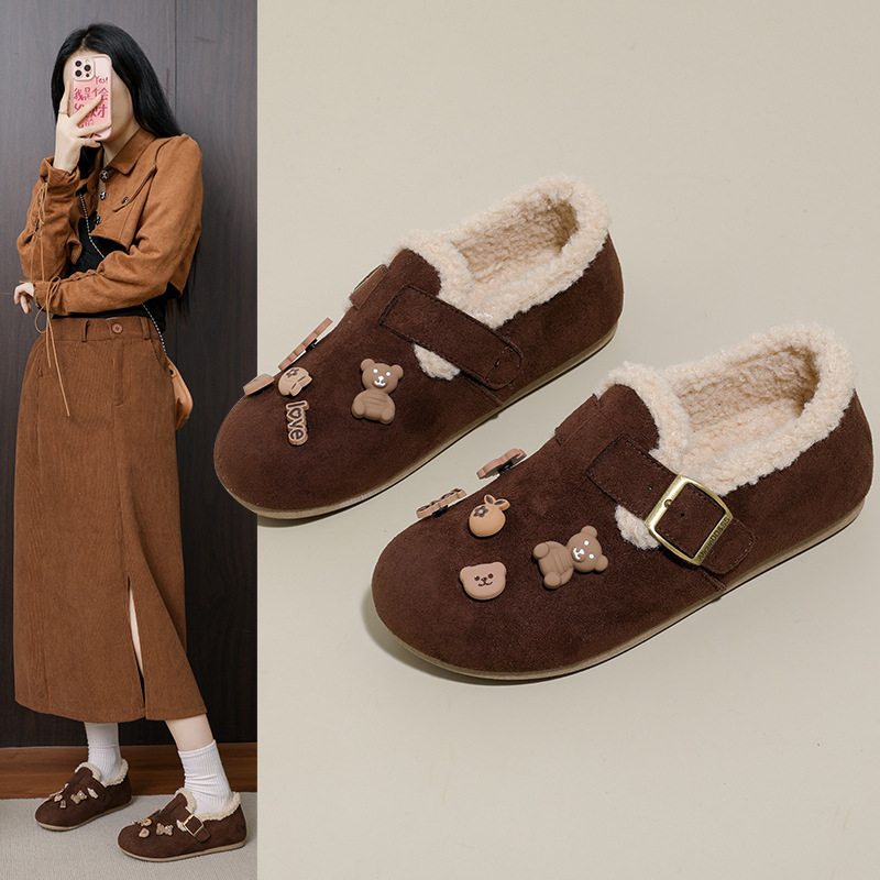 可爱勃肯鞋雪地靴2025新款加绒毛毛鞋冬季一脚蹬加厚棉鞋女Y19-1