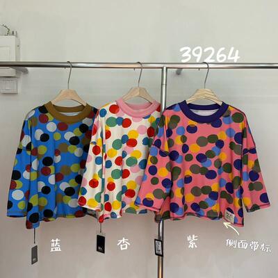 WE39264休闲彩色圆点短袖T恤女宽松减龄撞色圆领上衣春季新款2026