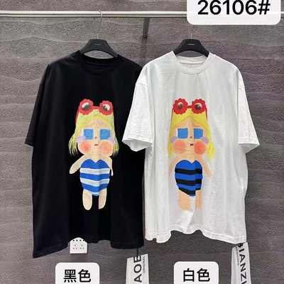 小辫子26106卡通风短袖T恤女宽松圆领人物印花显瘦百搭上衣2026春