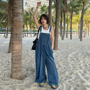 宽松减龄连体裤 MUJIA幕茄5730复古牛仔背带裤 女2026春高腰阔腿裤