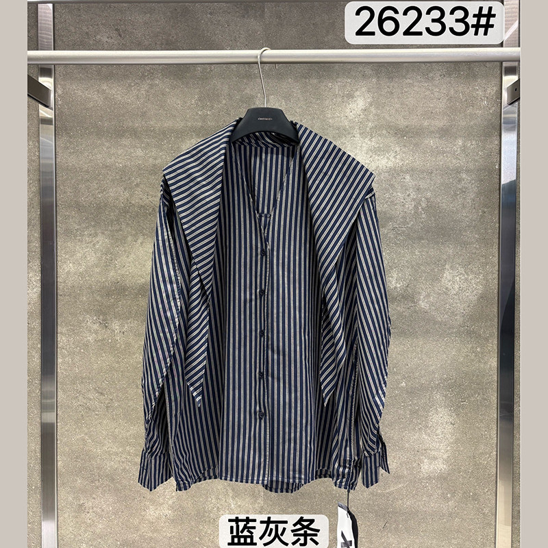 小辫子26233休闲风条纹衬衫女长袖宽松翻领棉质上衣2026秋气质潮