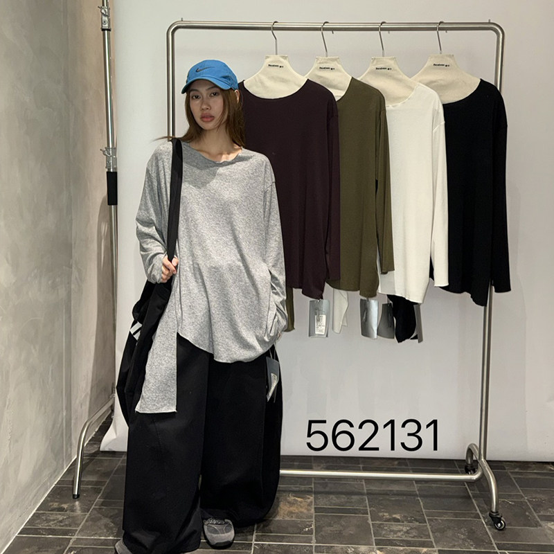 becabeau奢佑562131休闲风不规则波边长袖T恤女宽松打底衫2026秋图片