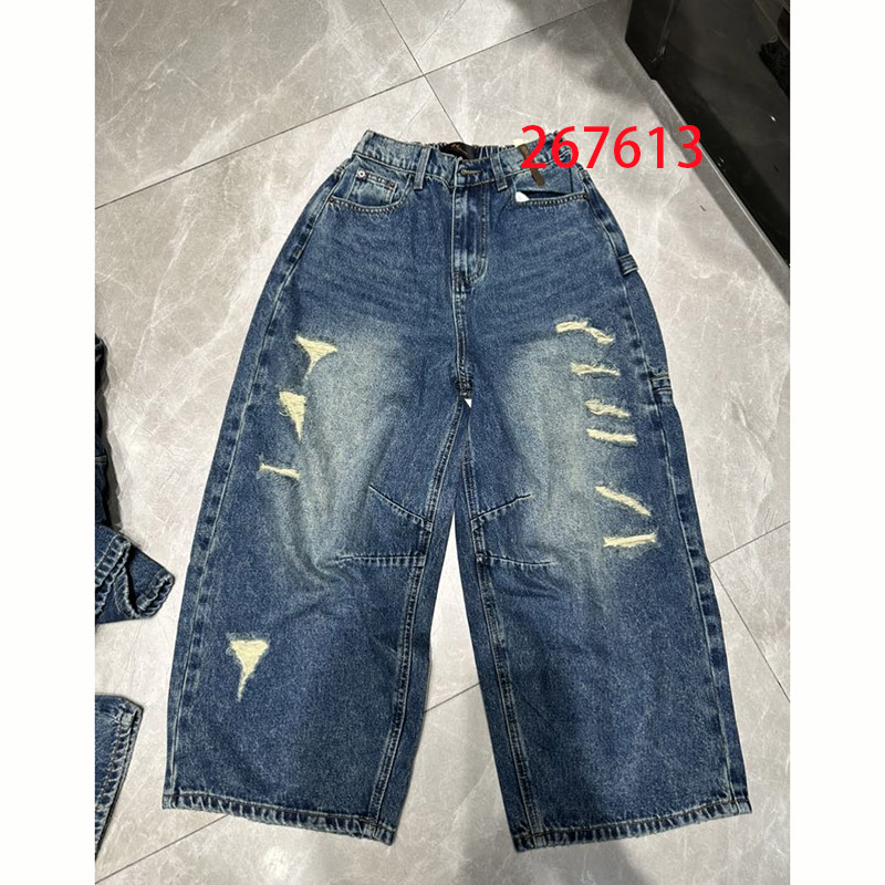和家267613美式街头破洞牛仔裤女高腰宽松阔腿显瘦显高长裤2026秋