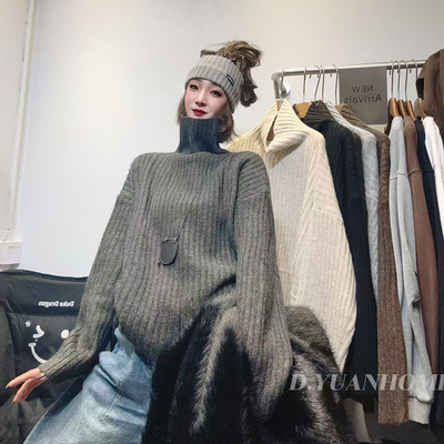 秋冬季新款681高领毛衣女宽松慵懒风加厚保暖不扎身针织衫打底潮
