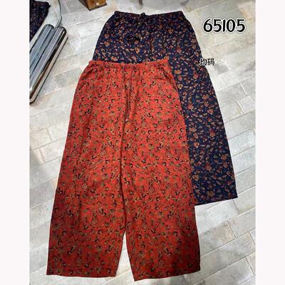TY65105复古高腰印花阔腿裤女宽松百搭休闲显瘦直筒裤2026夏新款