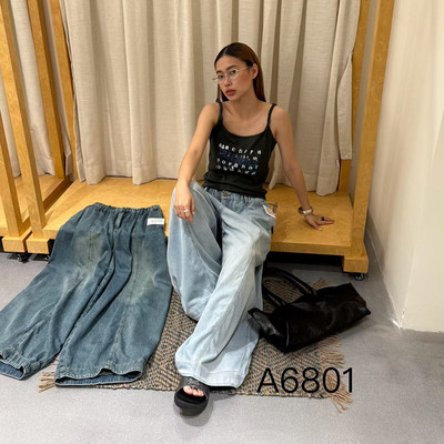 becabeau幕茄6801高腰宽松阔腿裤女破洞减龄显瘦牛仔裤夏2026新款