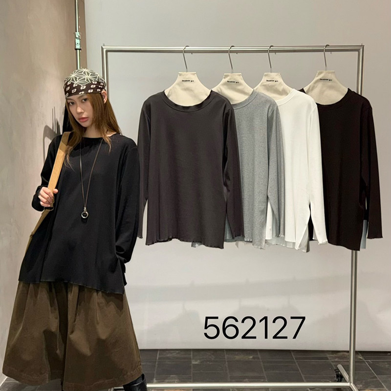 becabeau奢佑562127松弛圆领开叉长袖T恤女宽松休闲打底衫2026秋图片