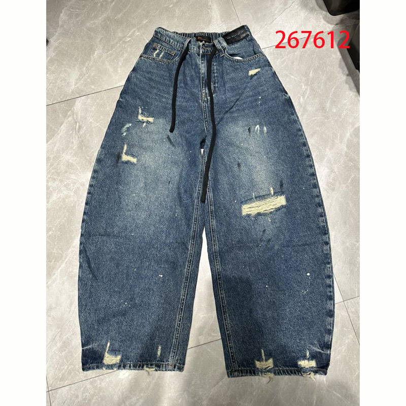 和家267612复古破洞牛仔裤女高腰宽松阔腿裤显瘦弯刀裤2026秋新款