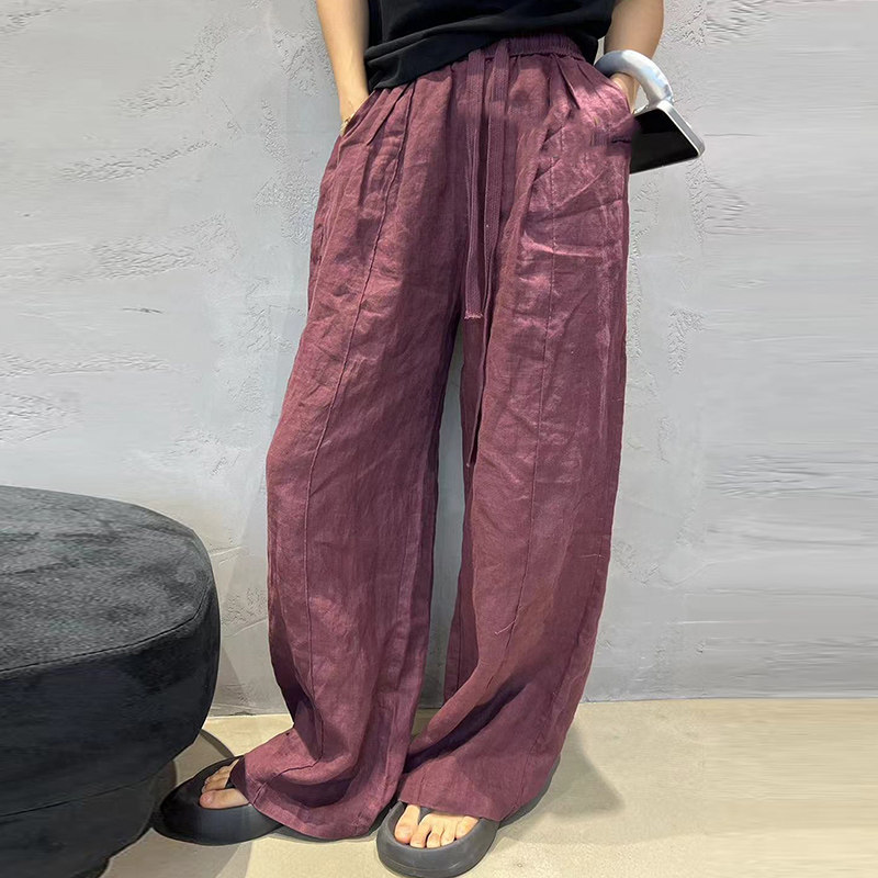 小辫子24320哈伦裤松紧腰老爹裤女夏季薄款棉麻宽松休闲拖地裤子